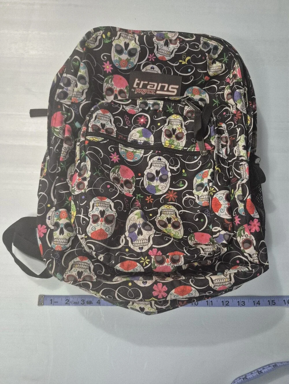 Jansport Black Backpack with Multicolor Sugar Skull Print